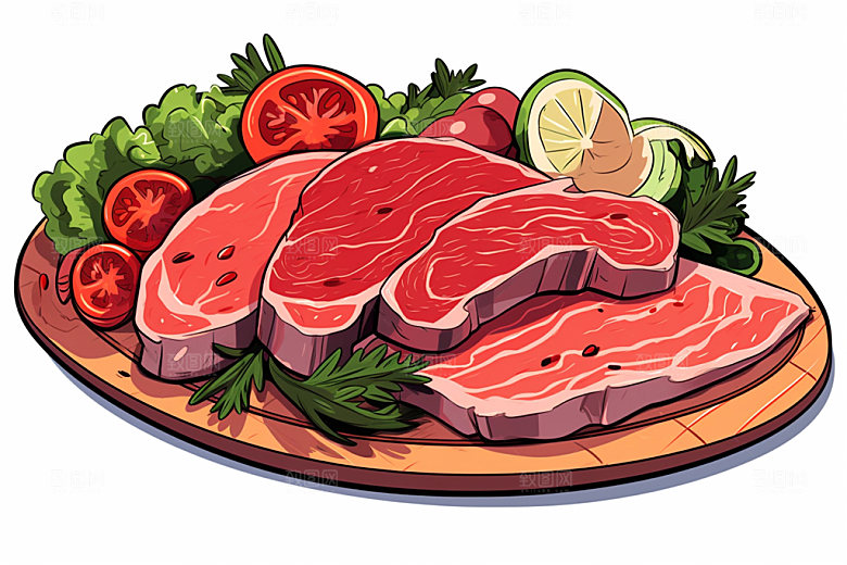 新鲜肉类牛排烤鸡矢量素材