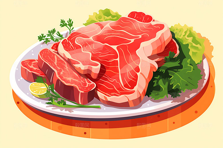 新鲜肉类美食插画写实风矢量素材