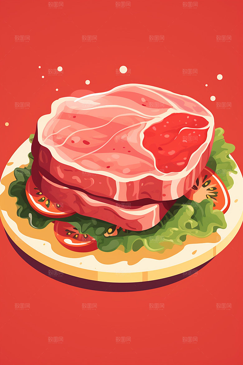 新鲜肉类牛排美食插画矢量素材