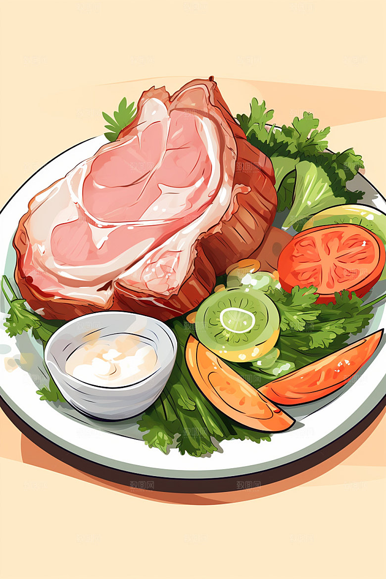 新鲜肉类美食插画食品生鲜矢量素材