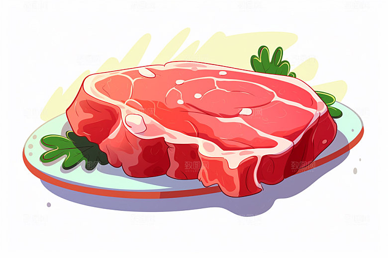 新鲜肉类美食插画牛排矢量素材