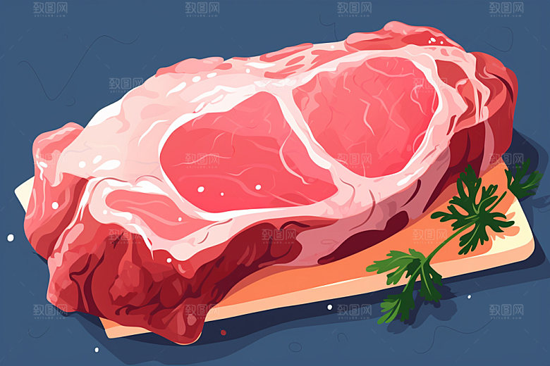 新鲜肉类美食插画写实风矢量素材