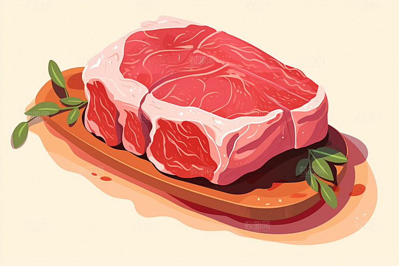 新鲜肉类美食插画写实风矢量素材