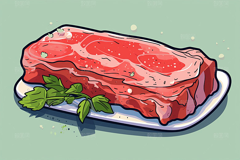 新鲜肉类美食插画写实风矢量素材
