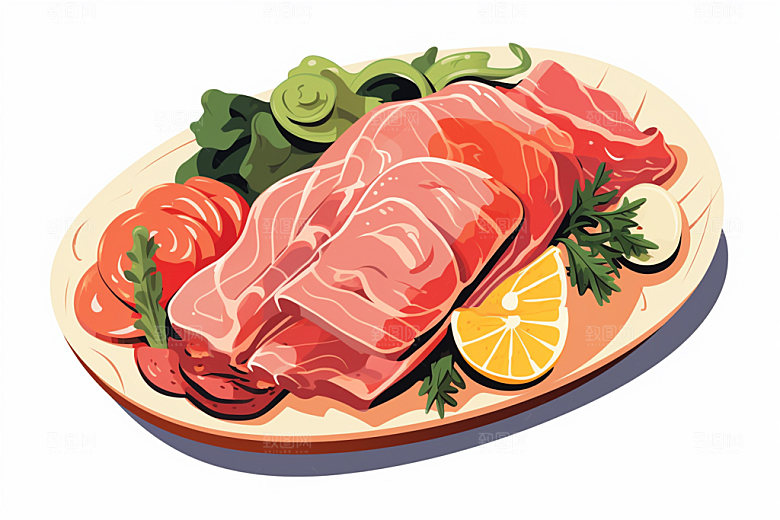 新鲜肉类牛排烤鸡矢量素材