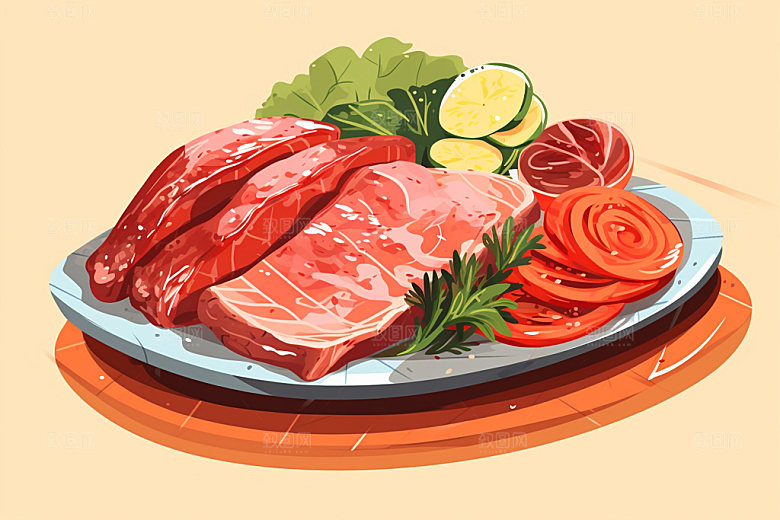 新鲜肉类牛排烤鸡矢量素材