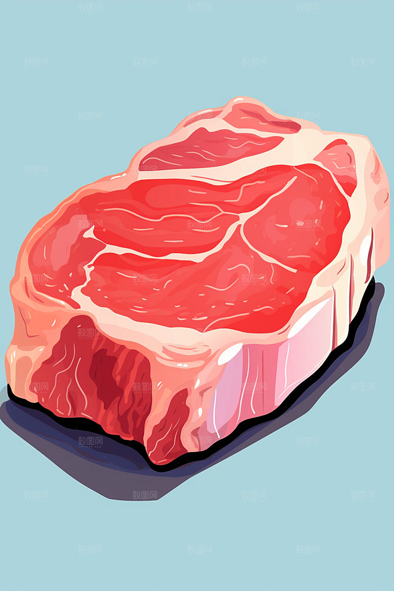 新鲜肉类美食插画写实风矢量素材