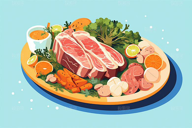 新鲜肉类食品生鲜美食插画矢量素材
