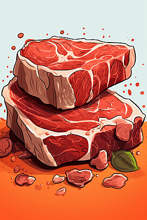 新鲜肉类美食插画牛排矢量素材