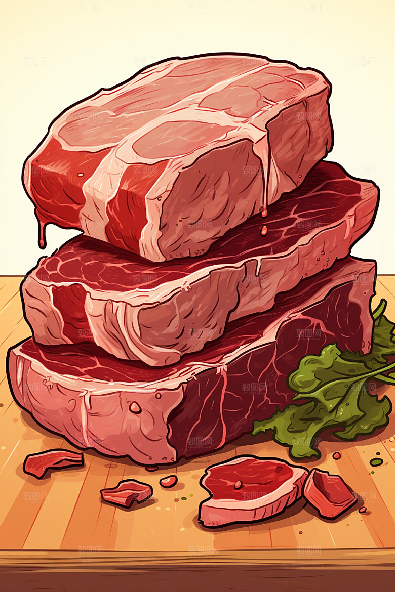 新鲜肉类烤鸡美食插画矢量素材