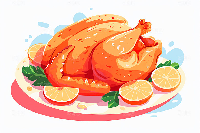 新鲜肉类烤鸡美食插画矢量素材