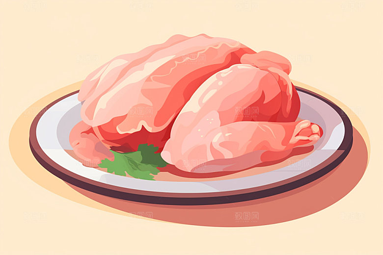 新鲜肉类美食插画写实风矢量素材