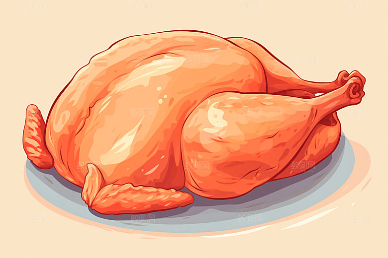 新鲜肉类烤鸡美食插画矢量素材