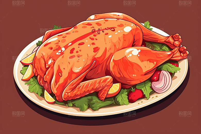 新鲜肉类美食插画烤鸡矢量素材