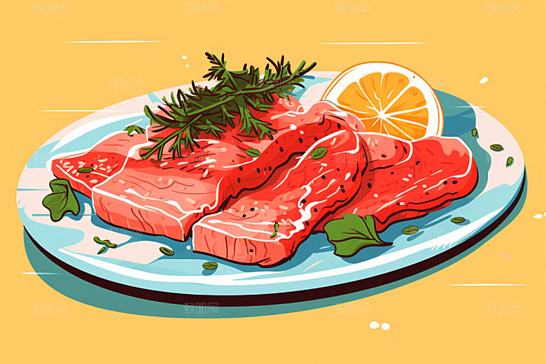 新鲜肉类牛排美食插画矢量素材