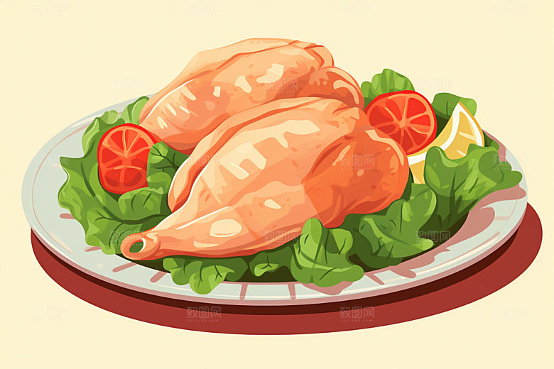 新鲜肉类烤鸡美食插画矢量素材