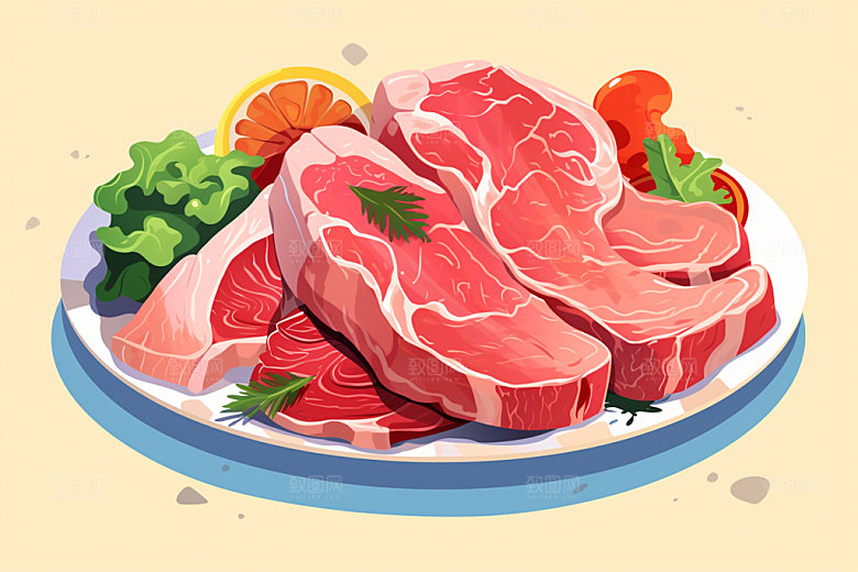 新鲜肉类烤鸡美食插画矢量素材