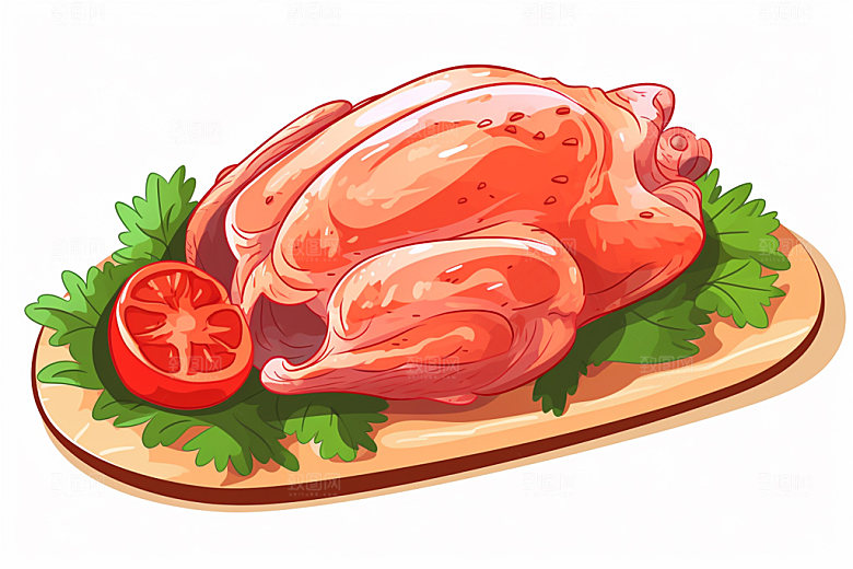 新鲜肉类烤鸡美食插画矢量素材