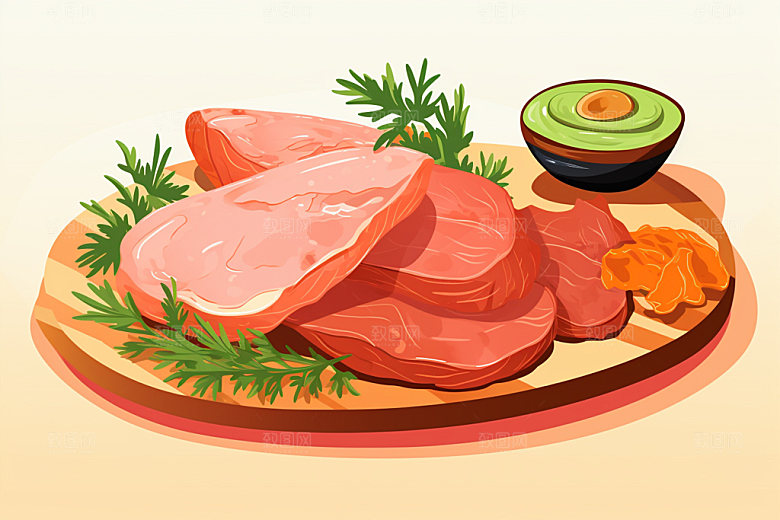 新鲜肉类写实风美食插画矢量素材