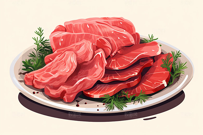 新鲜肉类美食插画食品生鲜矢量素材