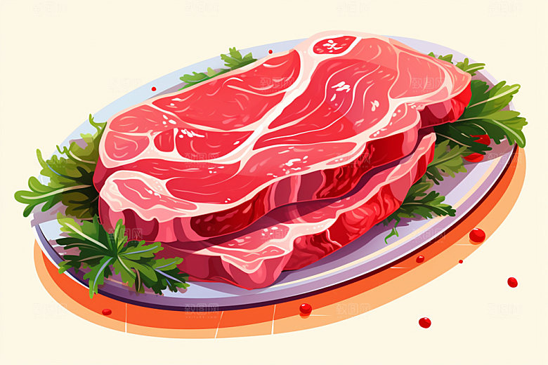 新鲜肉类牛排美食插画矢量素材