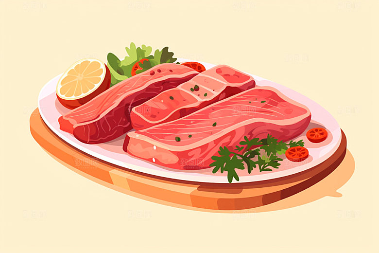 新鲜肉类食品生鲜美食插画矢量素材