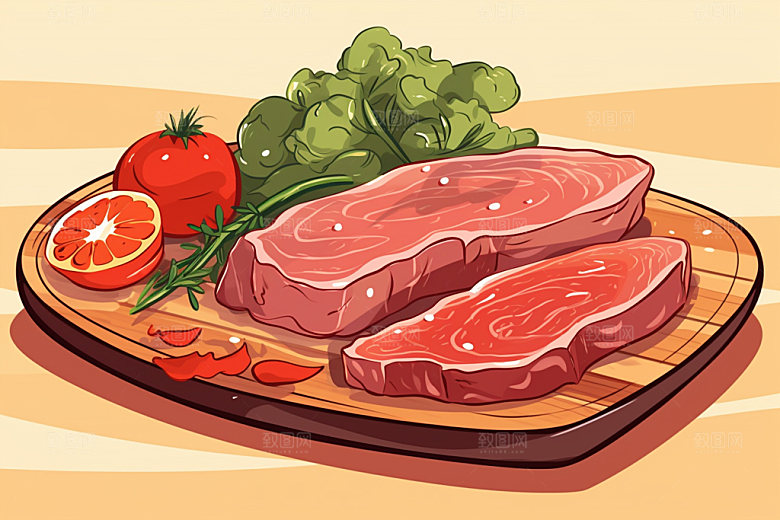 新鲜肉类美食插画烤鸡矢量素材