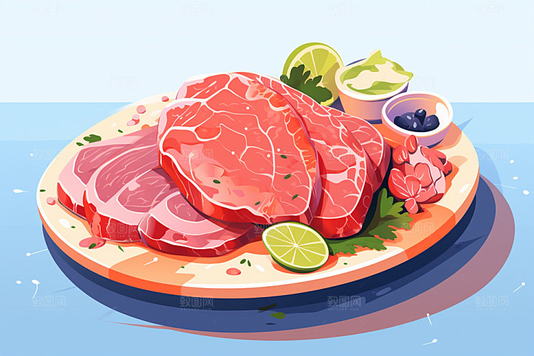 新鲜肉类美食插画食品生鲜矢量素材
