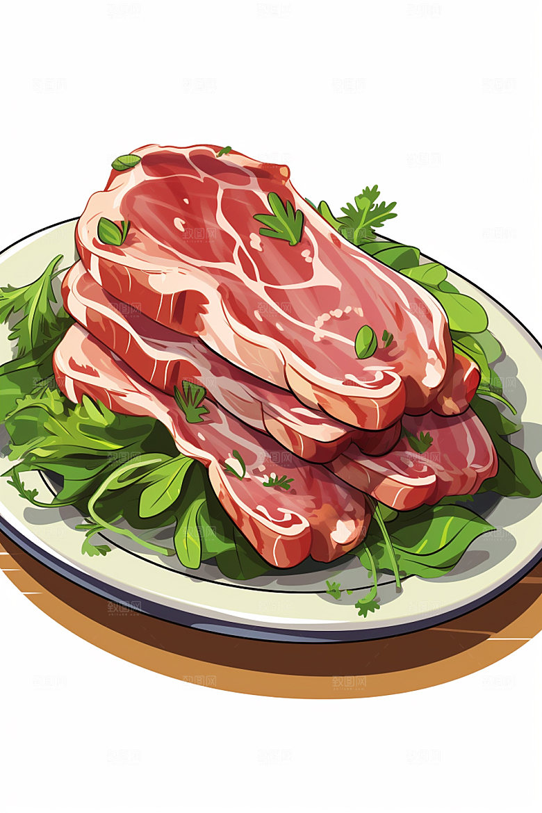 新鲜肉类写实风美食插画矢量素材