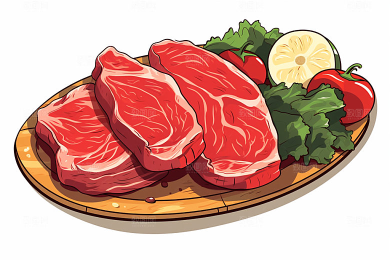 新鲜肉类牛排写实风矢量素材