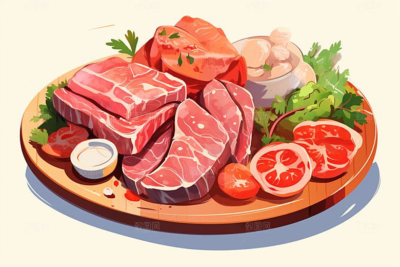新鲜肉类牛排烤鸡矢量素材