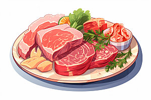 新鲜肉类烤鸡美食插画矢量素材