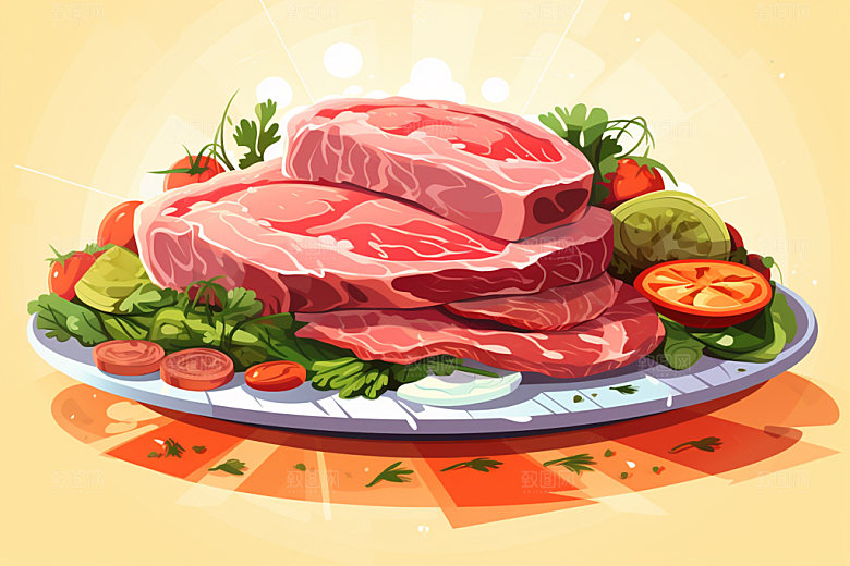 新鲜肉类食品生鲜美食插画矢量素材