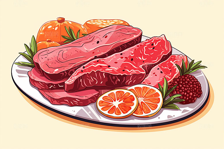新鲜肉类烤鸡牛排矢量素材