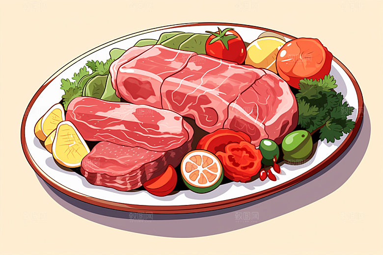 新鲜肉类写实风美食插画矢量素材