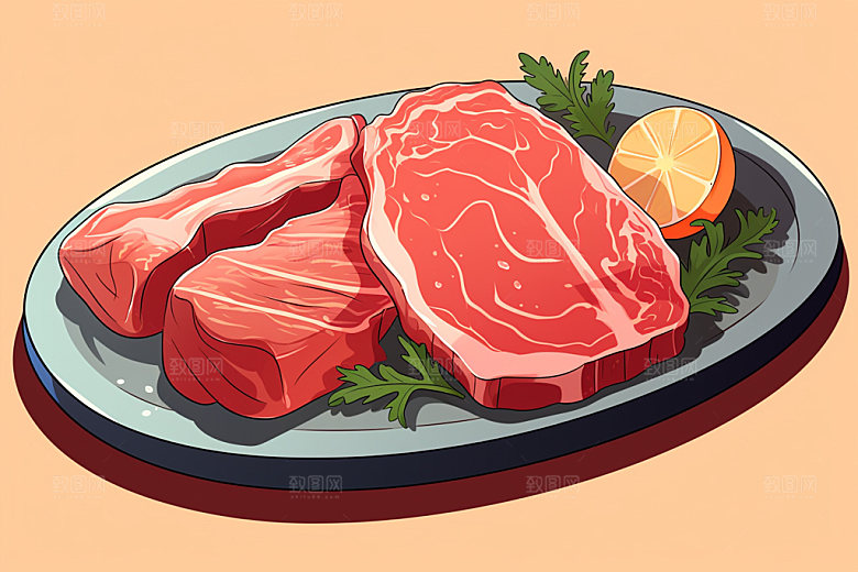 新鲜肉类美食插画写实风矢量素材