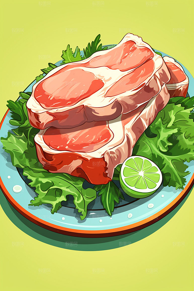 新鲜肉类烤鸡美食插画矢量素材