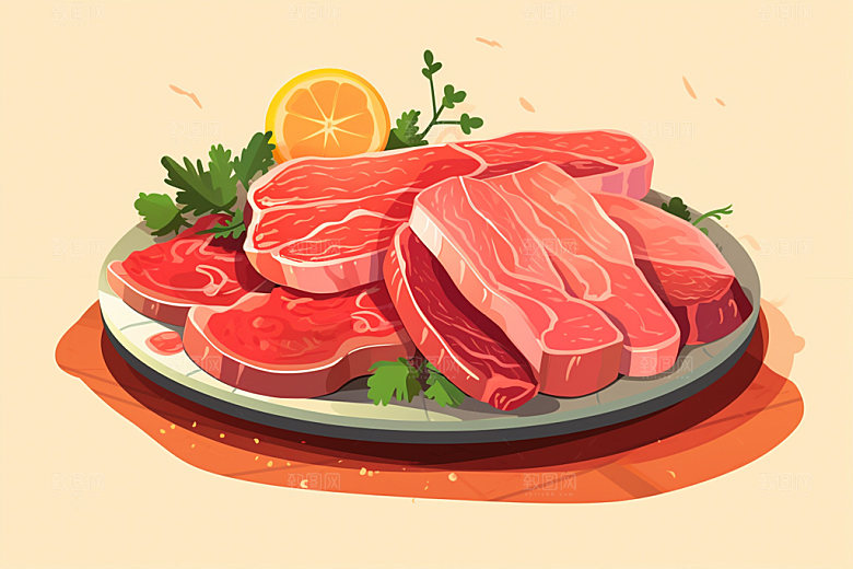 新鲜肉类美食插画牛排矢量素材