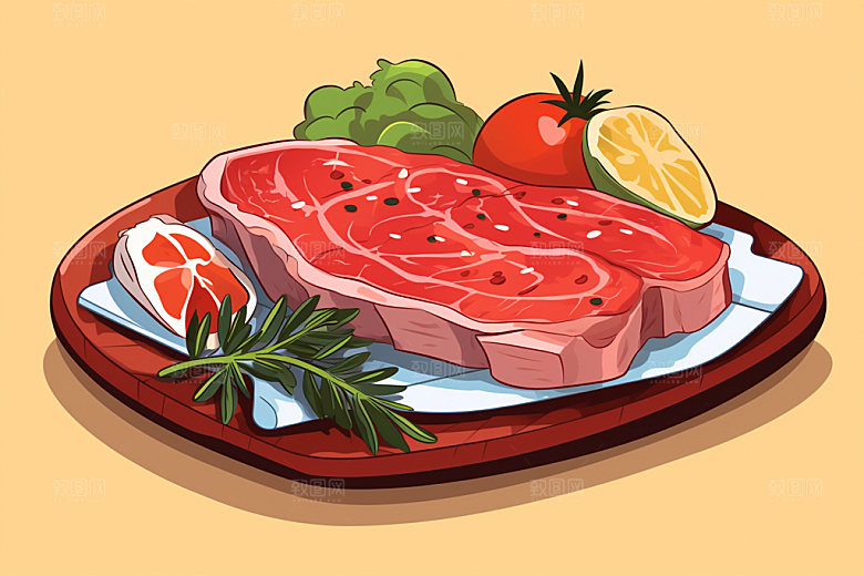 新鲜肉类美食插画烤鸡矢量素材