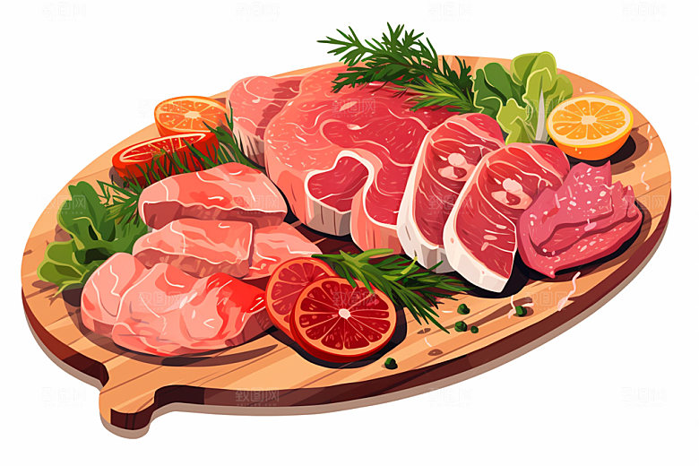 新鲜肉类牛排烤鸡矢量素材