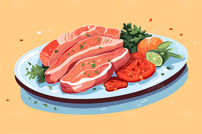 新鲜肉类牛排写实风矢量素材