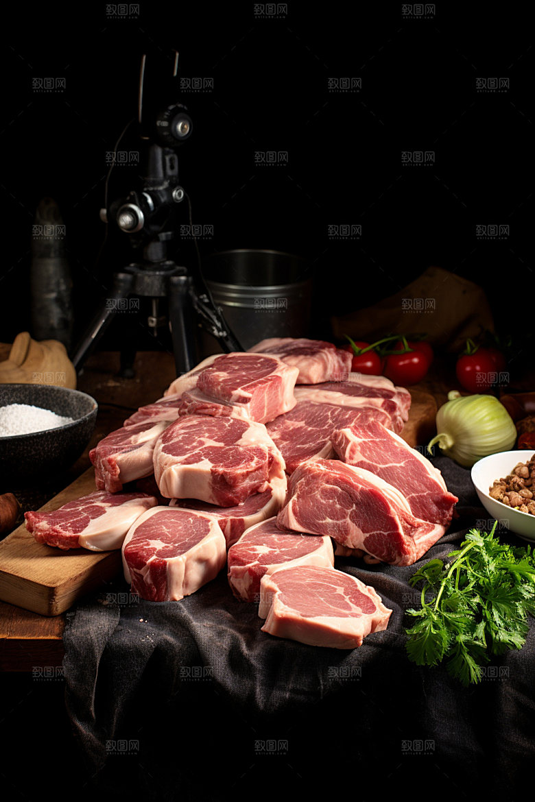 新鲜肉类美食摄影广告投放矢量素材