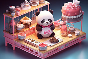熊猫厨师动画西餐素材