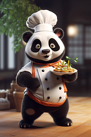 熊猫厨师主厨拟人素材