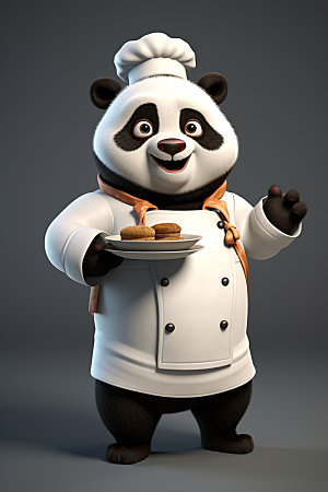 熊猫厨师西餐卡通素材