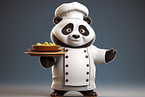 熊猫厨师拟人厨房素材