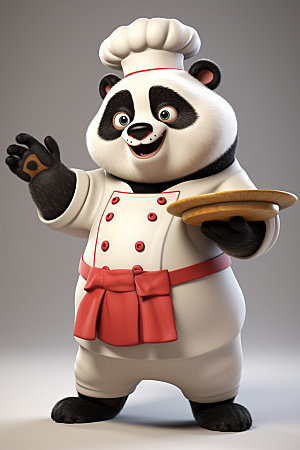 熊猫厨师拟人西餐素材