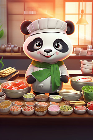 熊猫厨师西餐职业素材