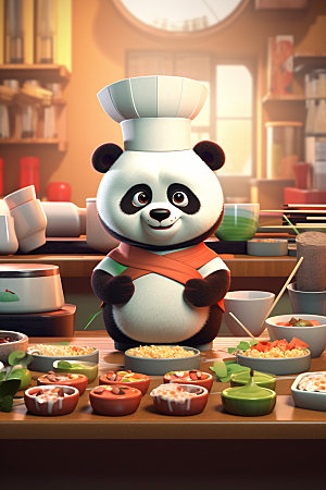熊猫厨师形象职业素材
