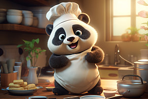 熊猫厨师西餐动画素材